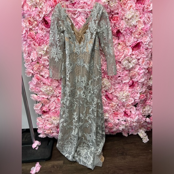 NWT Janique 1937 size 18 silver/nude long sleeve lace long dress - Picture 3 of 6